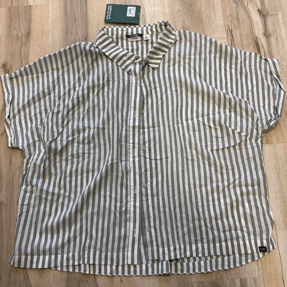 LL Bean NWT Women's Green & White Striped Blouse Size 2X Plus